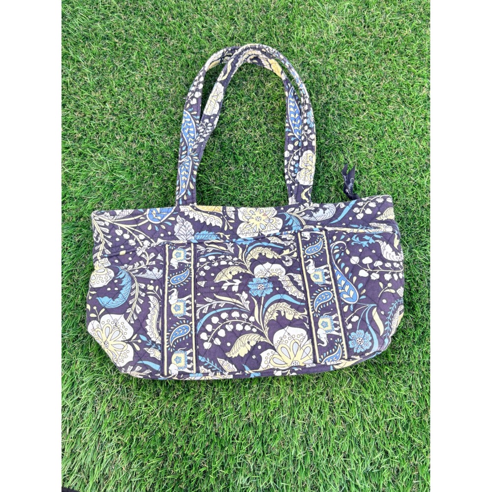 Vera Bradley Bali Blue Quilted Cotton Tote Bag Elephant Floral Navy Yellow